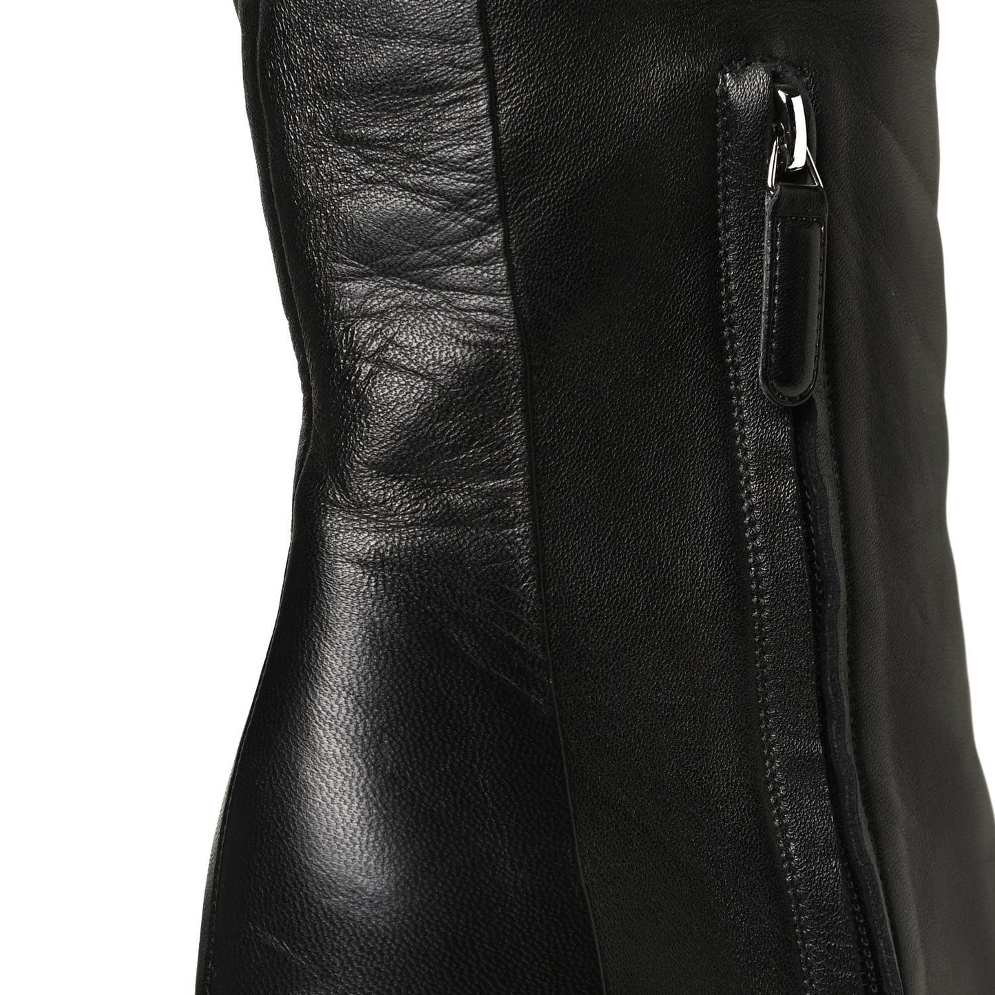 Lambskin CC Platform Cap Toe Chain Knee High Boots 42 Black