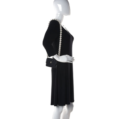 Chanel Calfskin Quilted Maxi Pearls Clutch With Chain Black 2 of 9