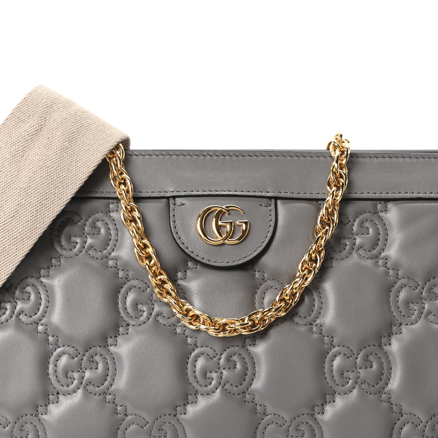 Calfskin GG Matelasse Small Slim Chain Shoulder Bag Dusty Grey Natural