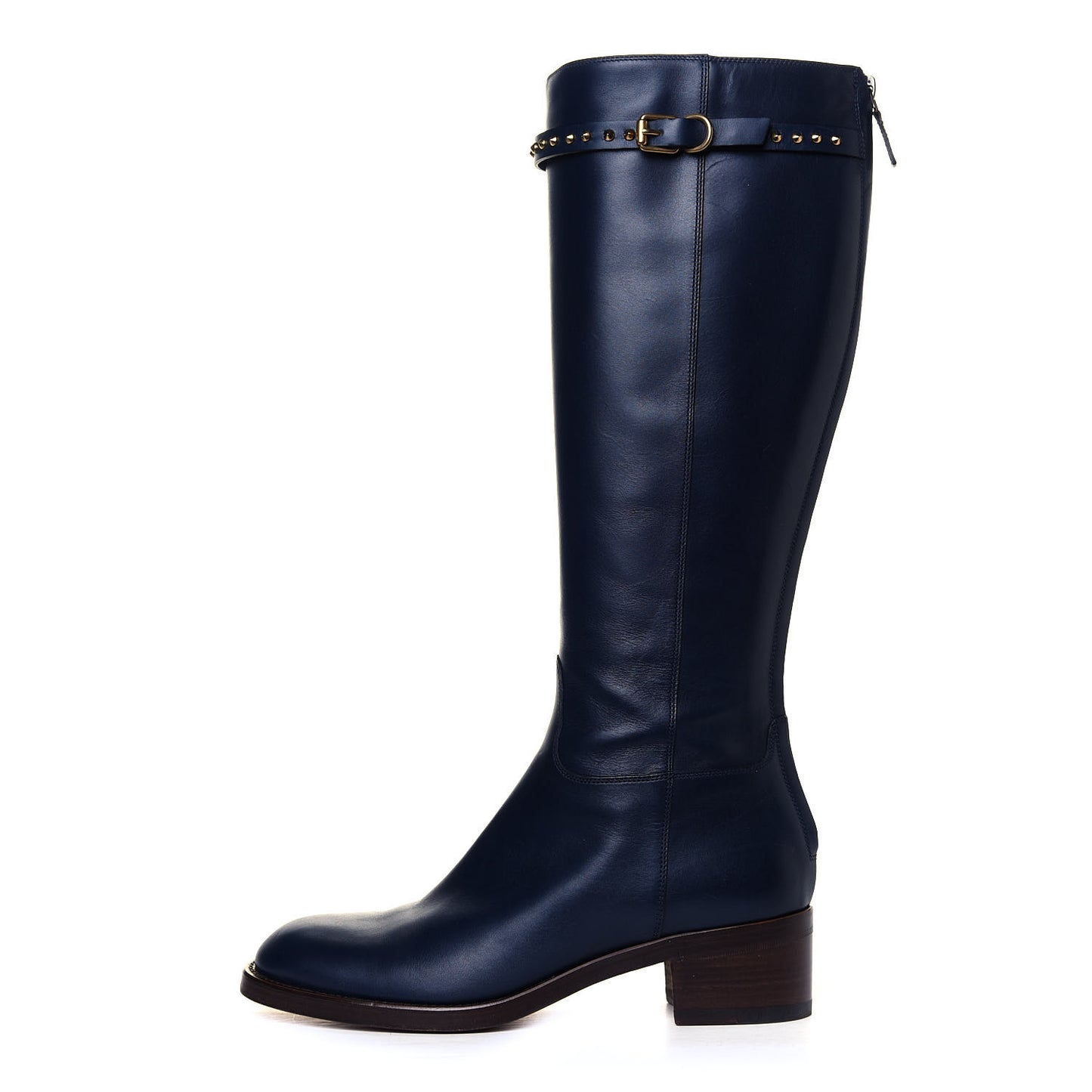 Calfskin Studded Irene Knee High Flat Boots 40 Blue