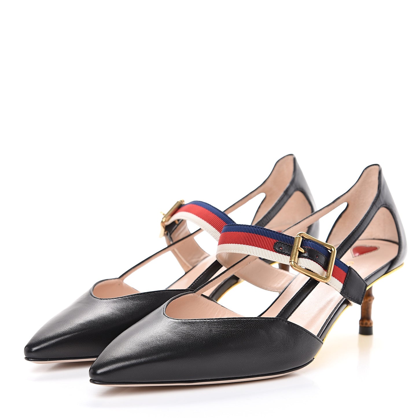 Malaga Kid Grosgrain Sylvie Web Bamboo Low Heel Pumps 39.5 Black