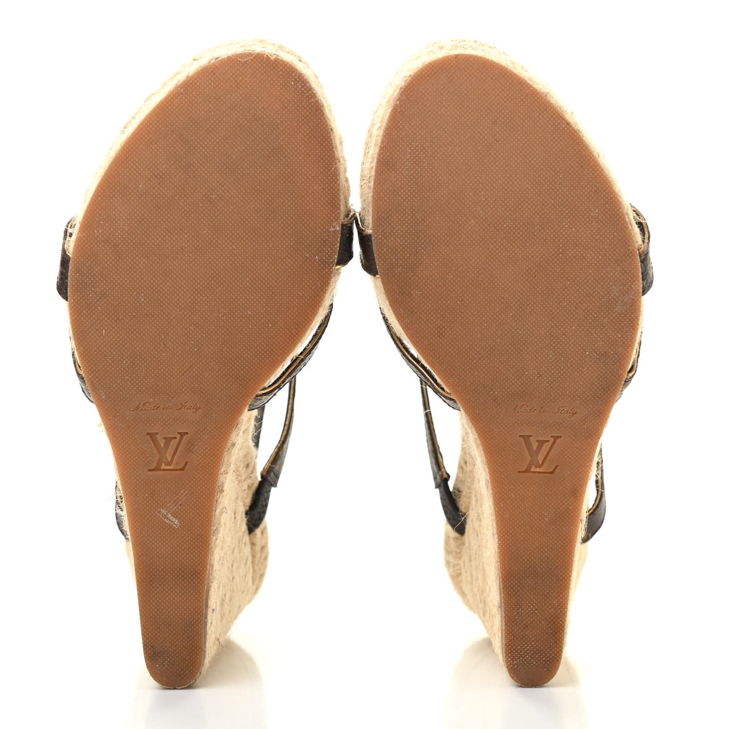 Monogram Metallic Bahamas T-Strap Espadrille Wedge Sandals 37 Brown