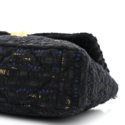 Chanel Tweed Quilted Large Chanel 19 Flap Black Navy Gold 10 of 10