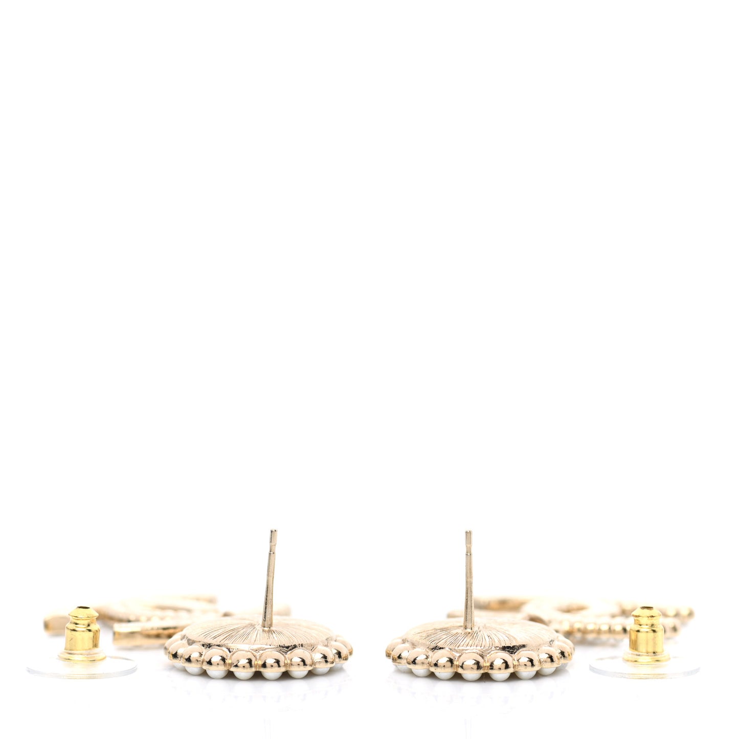 Crystal Pearl CC Drop Round Earrings Gold