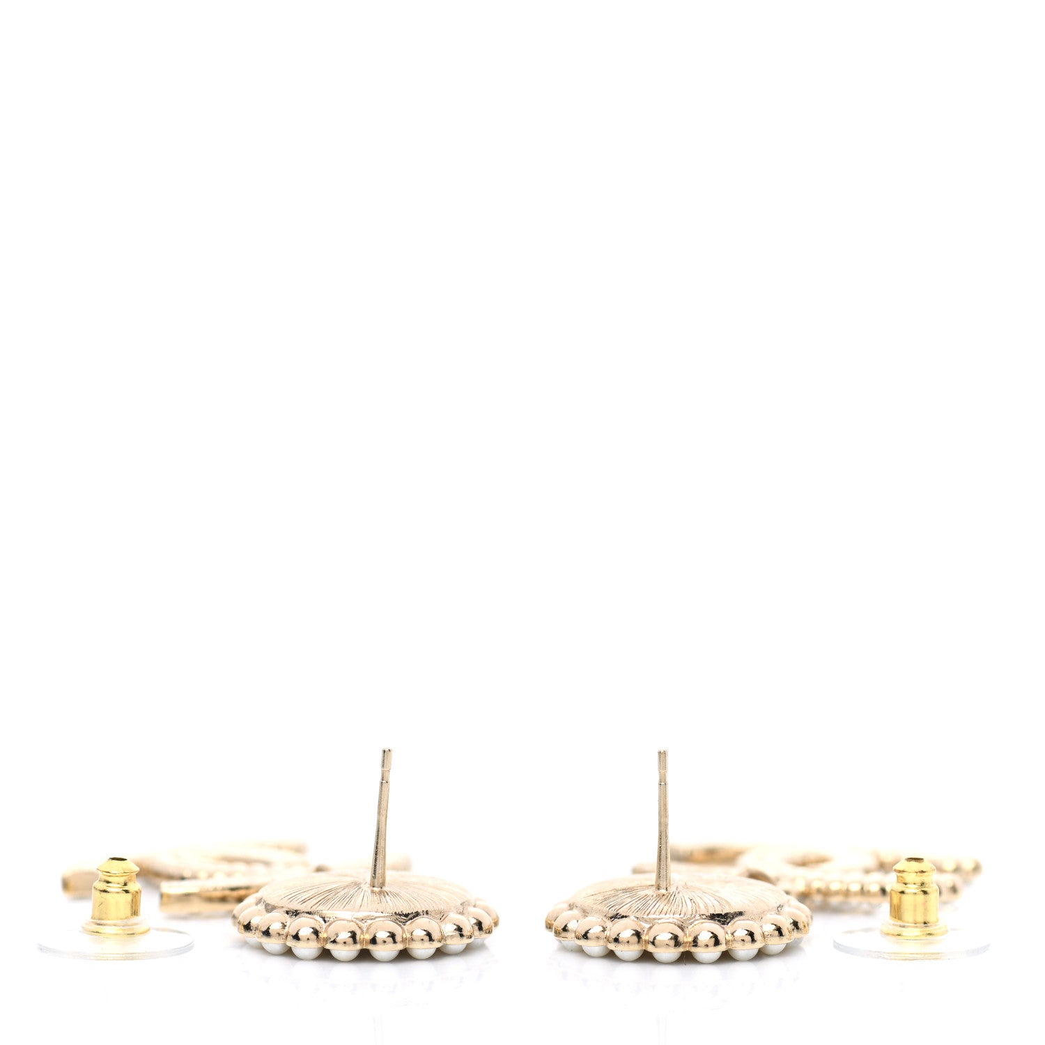 Chanel Crystal Pearl CC Drop Round Earrings Gold 3 of 5