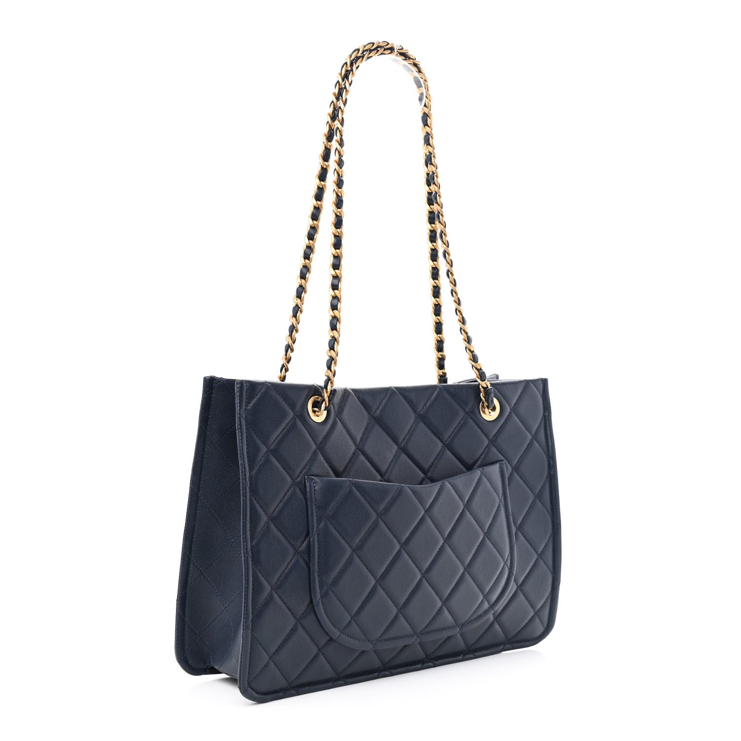 Chanel Caviar Quilted Sweet Classic Shopping Tote Navy Blue 3 of 13