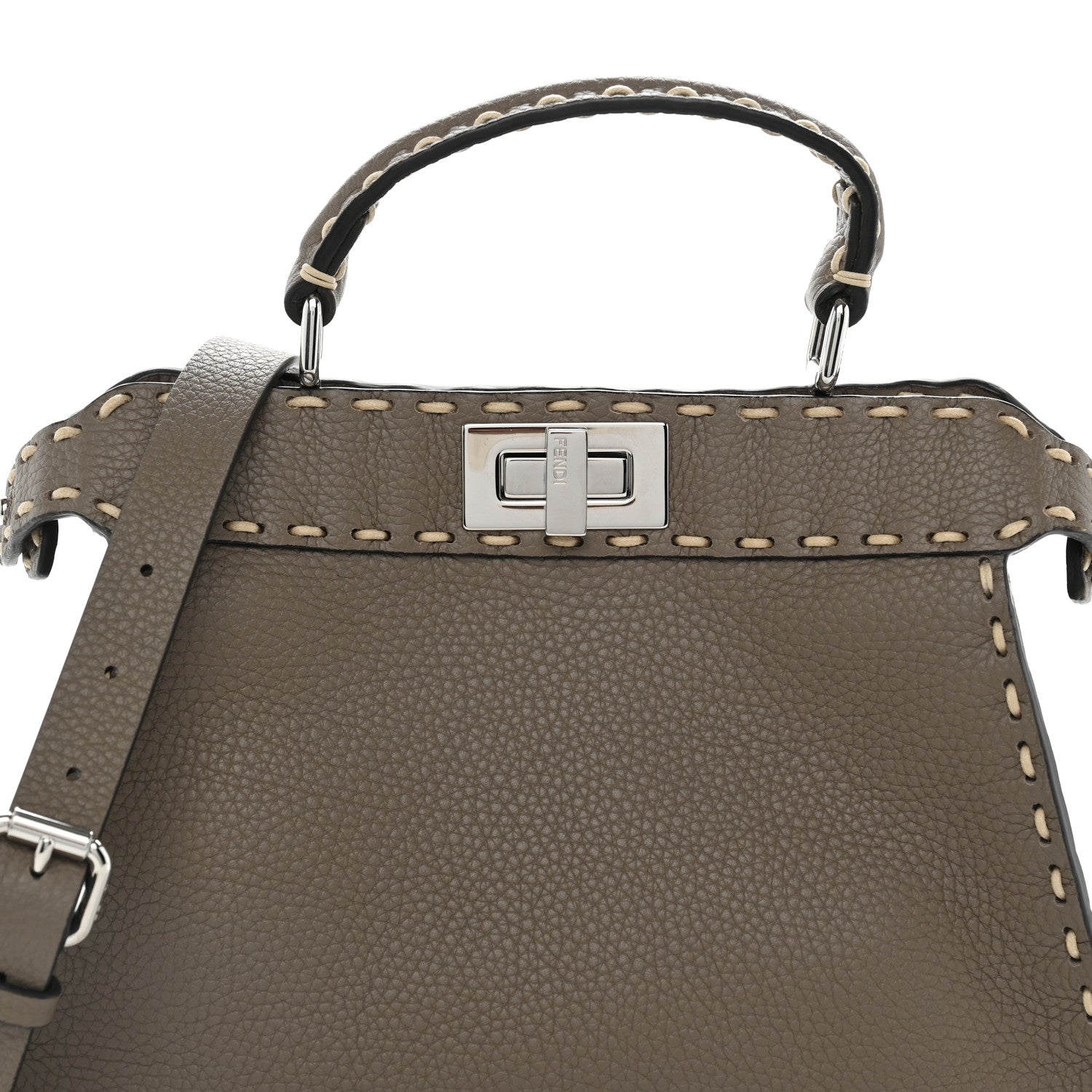 Fendi Vitello Granato Camoscio Selleria Macro Stitchings Small Peekaboo I SEE U Satchel Tartufo 7 of 9