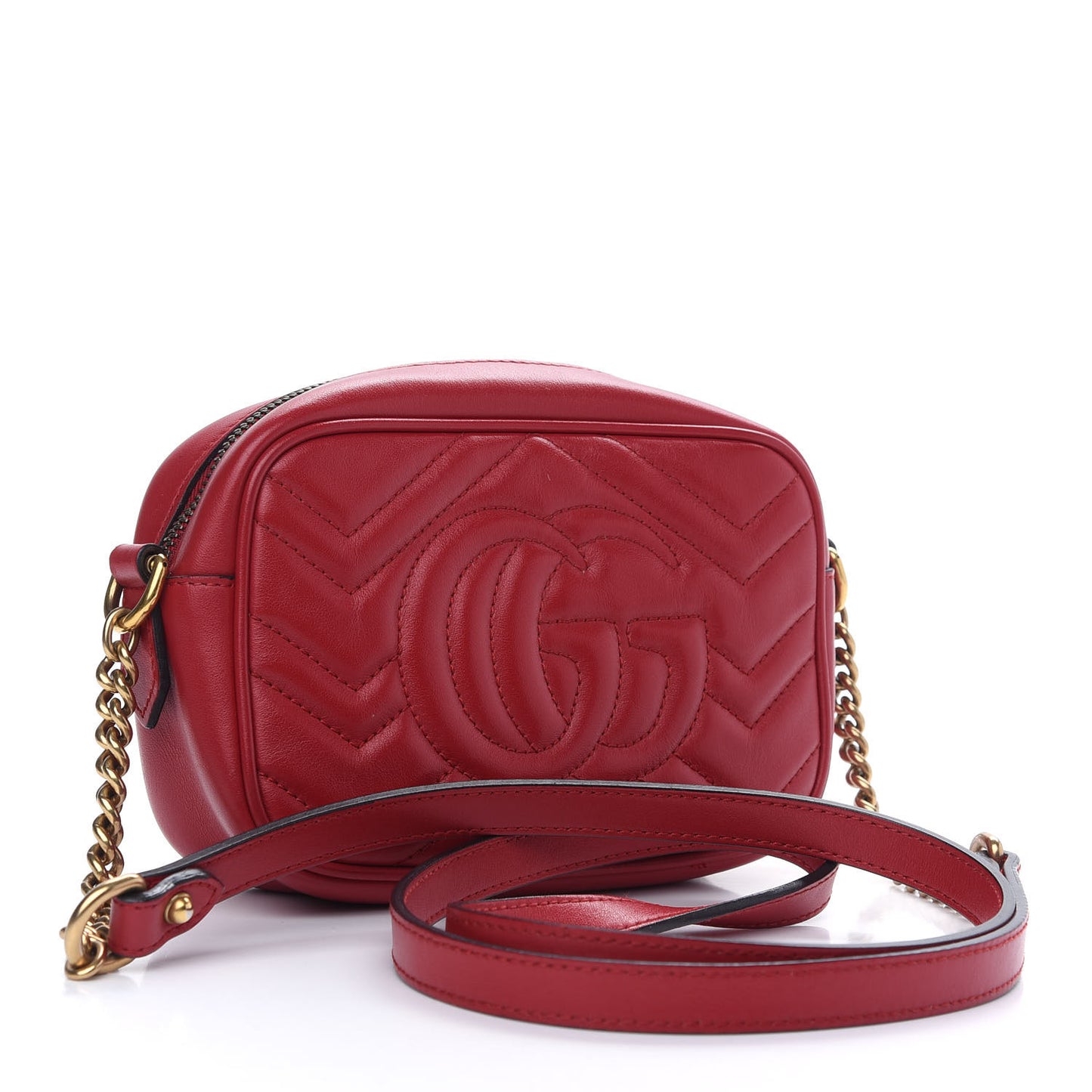 Calfskin Matelasse Mini GG Marmont Chain Shoulder Bag Hibiscus Red