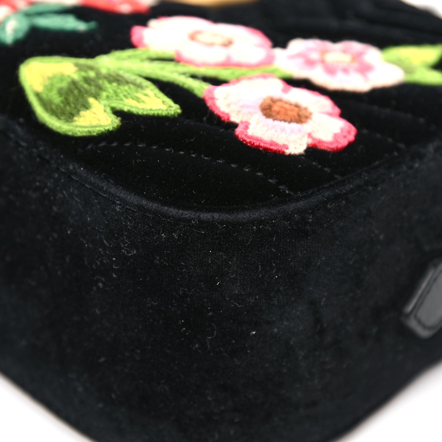 Gucci Velvet Matelasse Deer Embroidered Small GG Marmont Chain Shoulder Bag Black 6 of 14