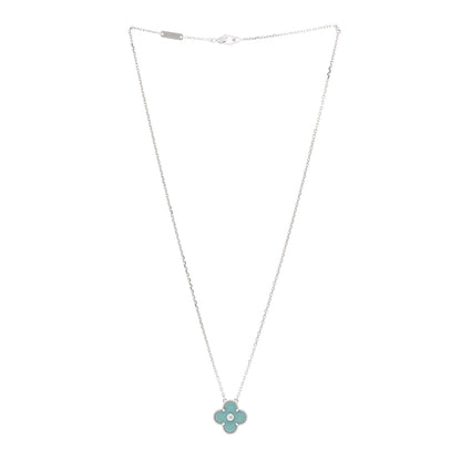 Van Cleef & Arpels 18K White Gold Diamond Celadon Green Sevres Porcelain Vintage Alhambra Pendant Necklace 3 of 5