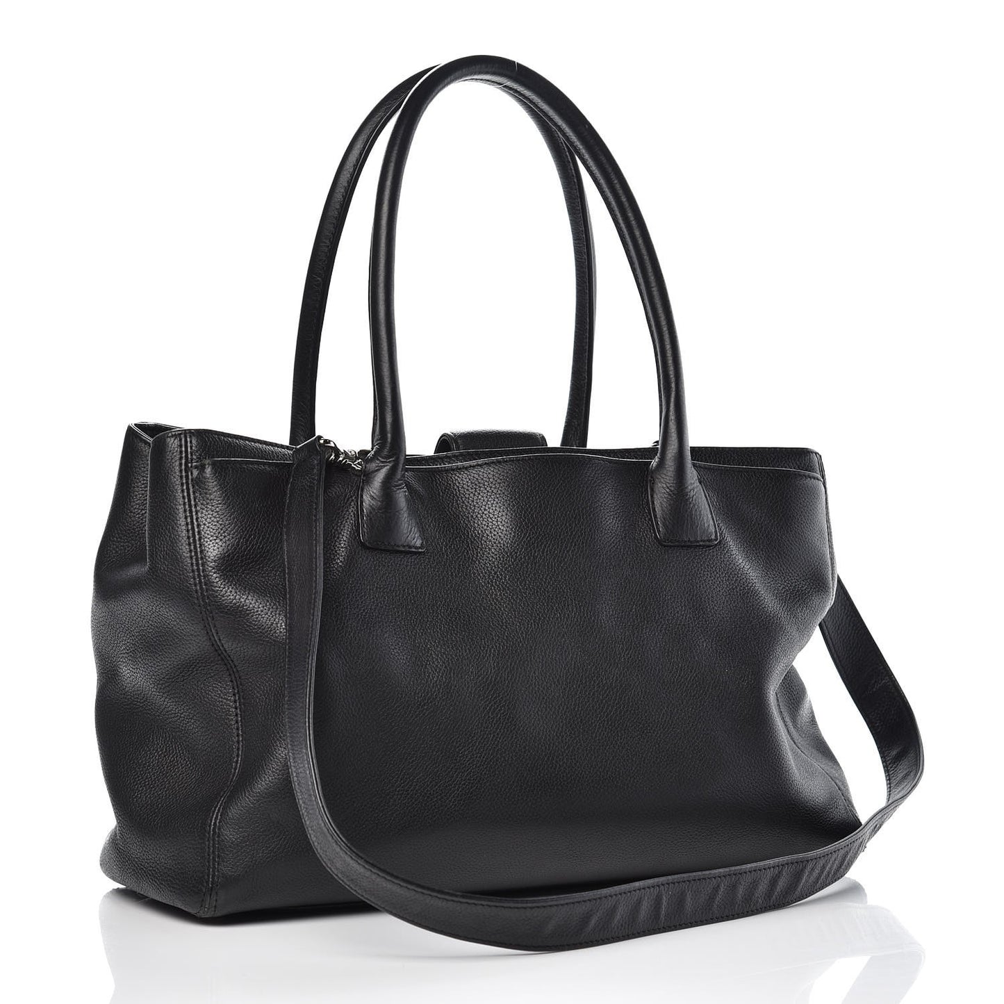 Calfskin Cerf Executive Shopper Tote Black