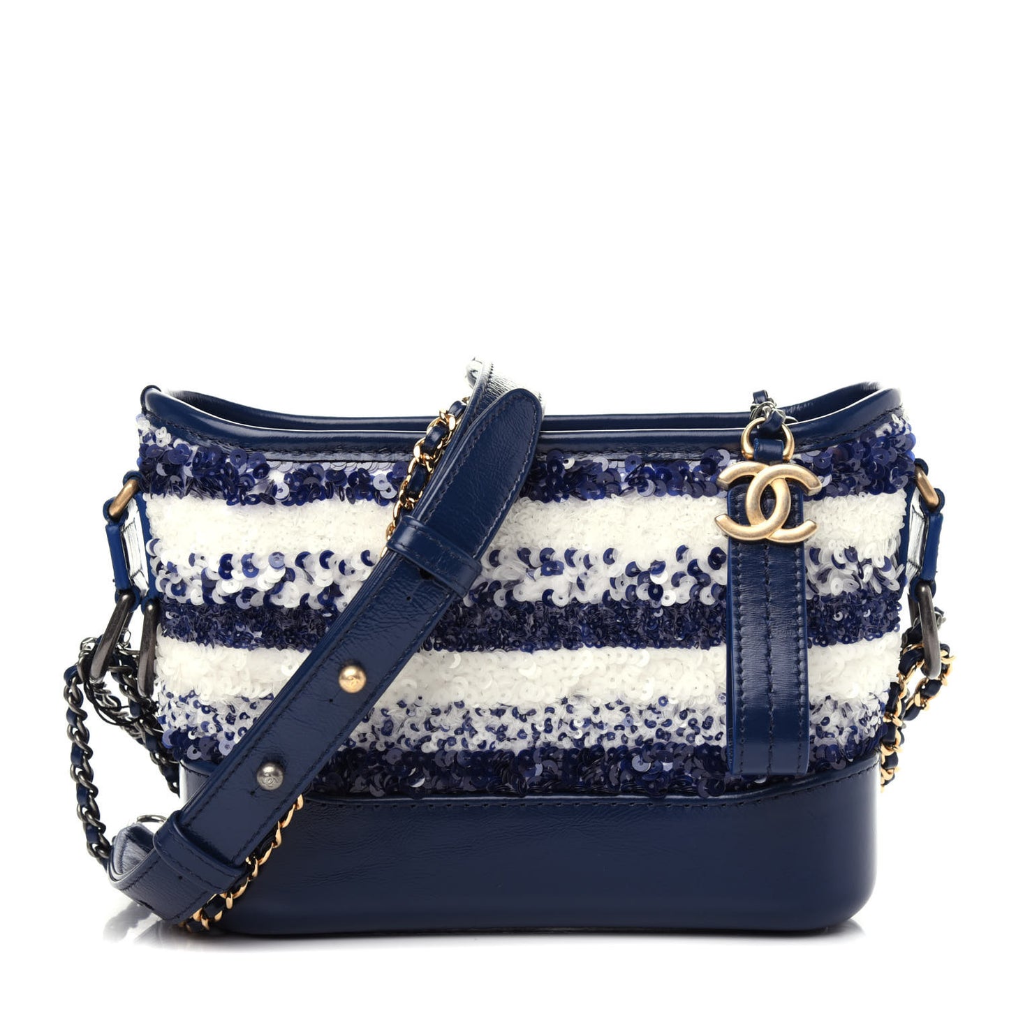 Sequin Calfskin Small Gabrielle Hobo Blue White