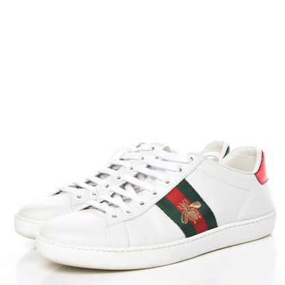 Gucci Calfskin Ayers Bee Embroidered Womens Ace Sneakers 37.5 White Green 3 of 16