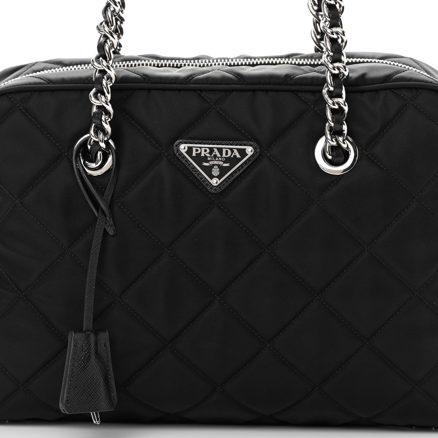 Nylon Tessuto Impuntu Quilted Shoulder Bag Black