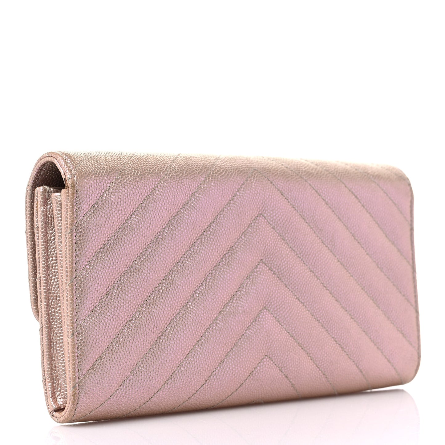 Iridescent Caviar Chevron Quilted Large Gusset Flap Wallet Light Pink