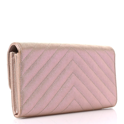 Chanel Iridescent Caviar Chevron Quilted Large Gusset Flap Wallet Light Pink 3 of 14