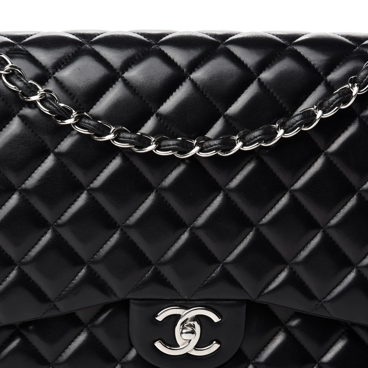 Lambskin Quilted Maxi Double Flap Black