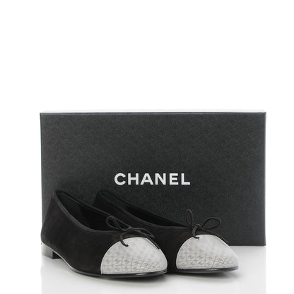 Chanel Kid Suede Hologram Cap Toe CC Ballerina Flats 41.5 Black White 9 of 9