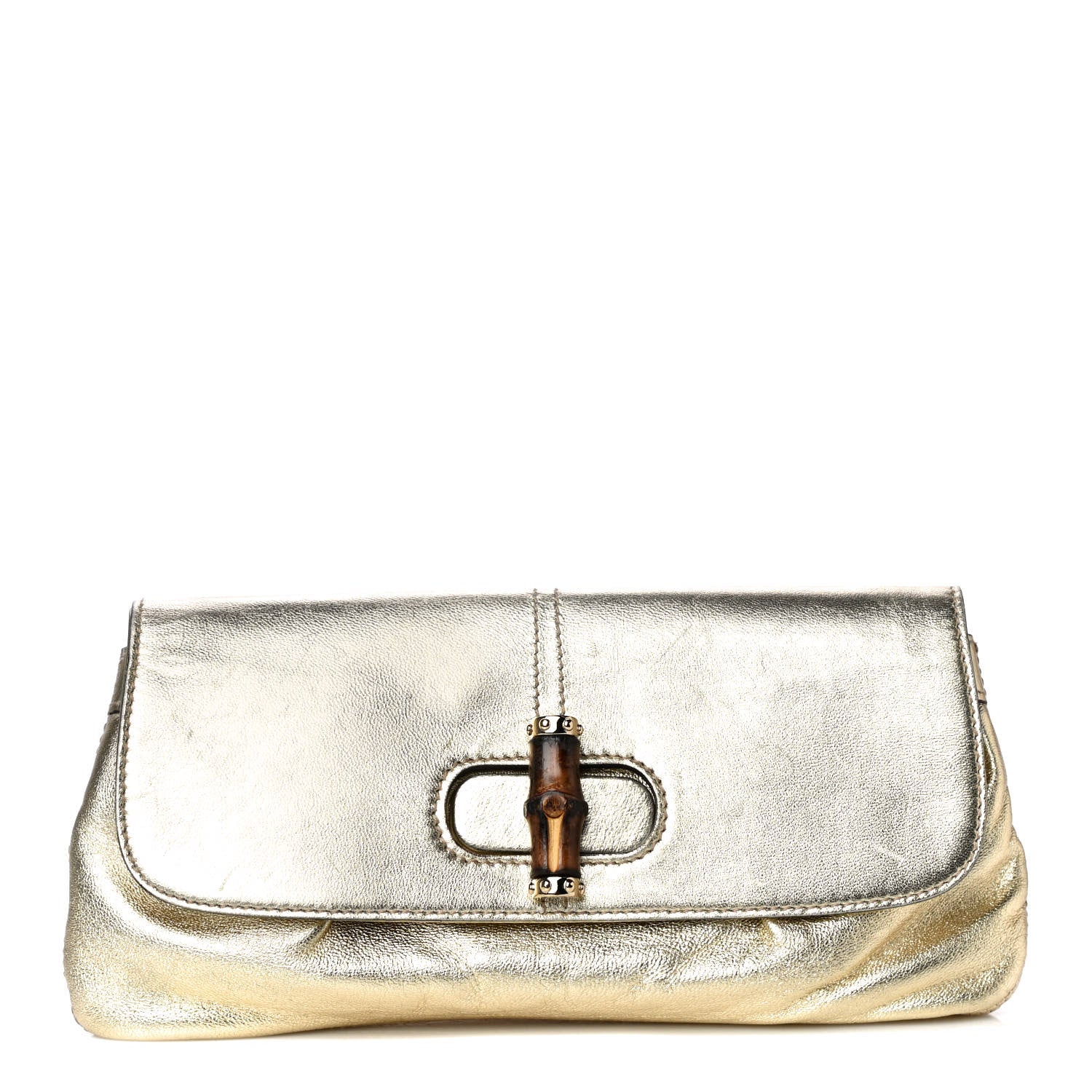 Gucci Metallic Calfskin Satin Bamboo Clutch Argento 1 of 15