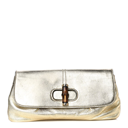 Gucci Metallic Calfskin Satin Bamboo Clutch Argento 1 of 15
