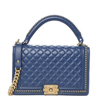 Chanel Calfskin Quilted New Medium Boy Top Handle Flap Blue 1 of 9