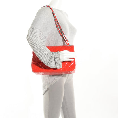 Chanel Patent Quilted Jumbo Double Flap Red 2 of 10
