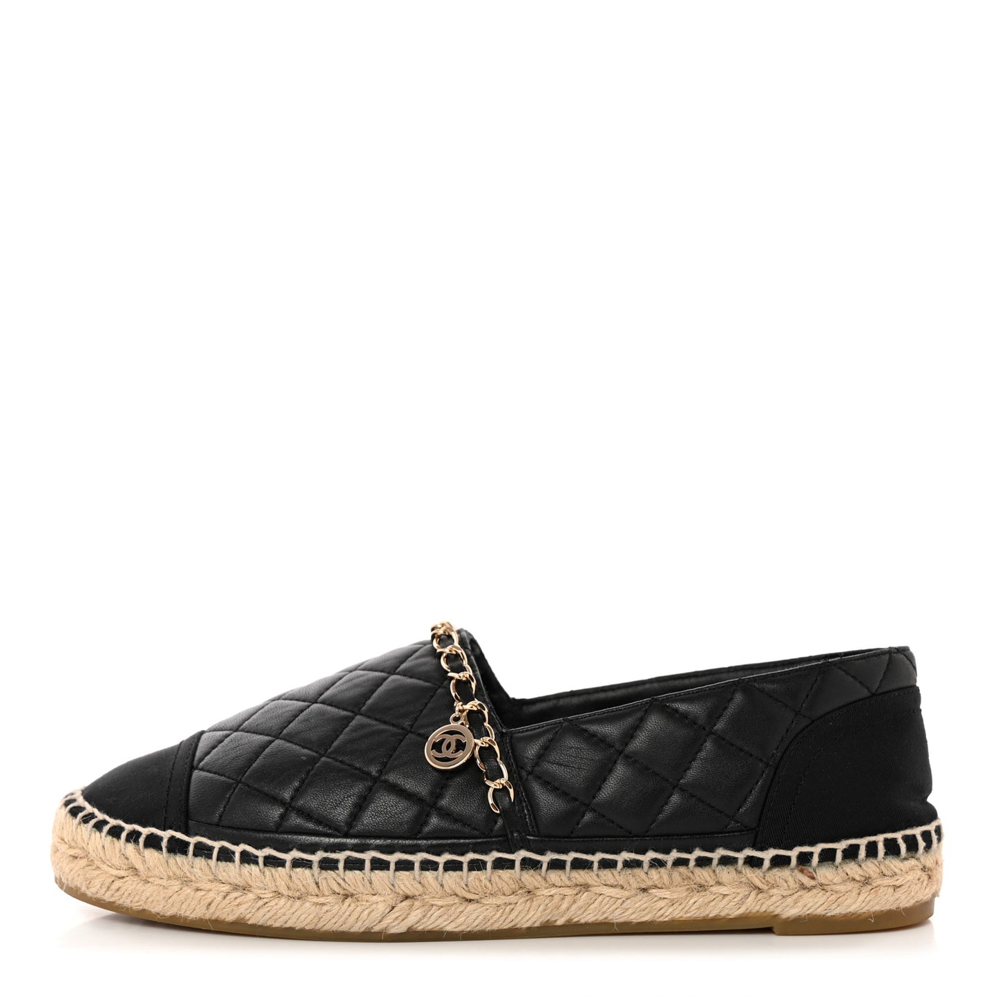 Lambskin Grosgrain Quilted CC Chain Espadrilles 39 Black