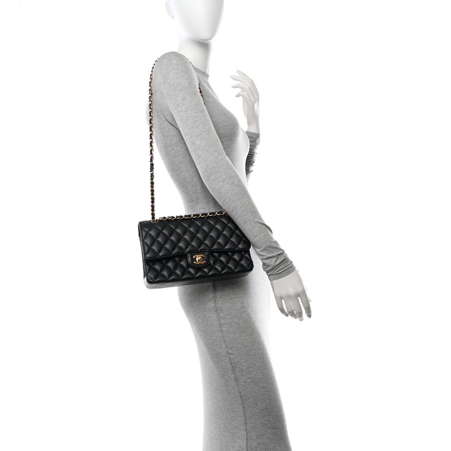 Caviar Quilted Medium Double Flap Black