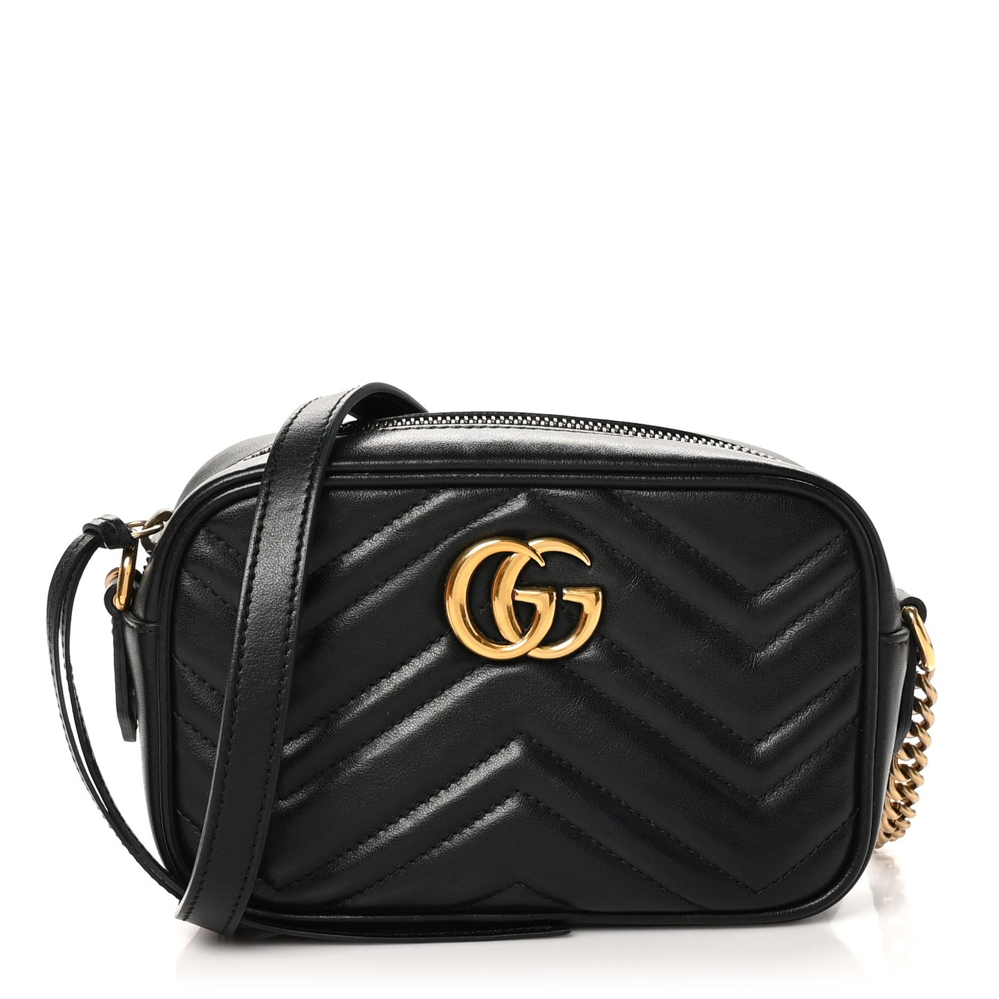 Calfskin Matelasse Mini GG Marmont Chain Shoulder Bag Black