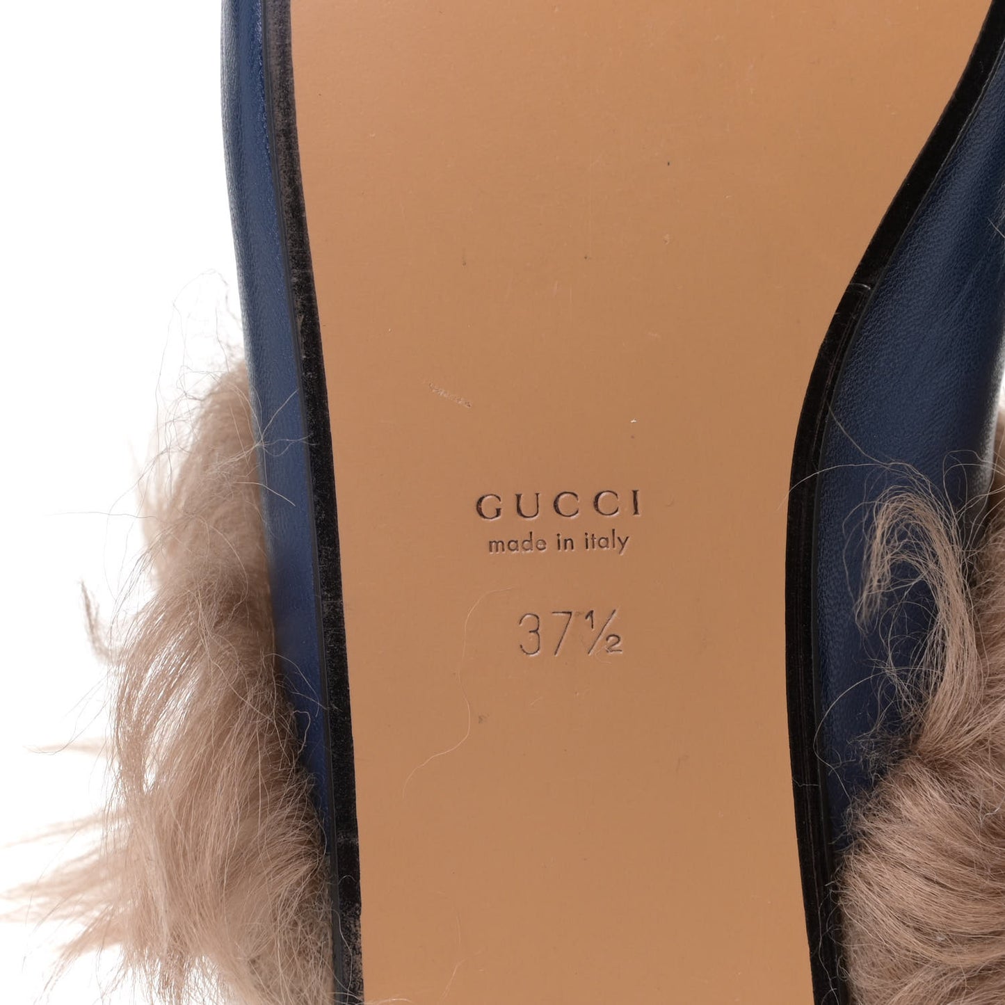 Malaga Kid Fur Womens Princetown Slippers 37.5 Blue Agata