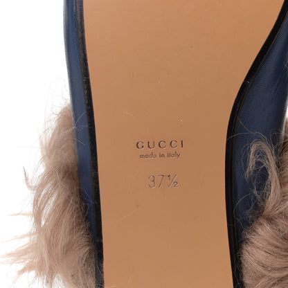 Gucci Malaga Kid Fur Womens Princetown Slippers 37.5 Blue Agata 5 of 7