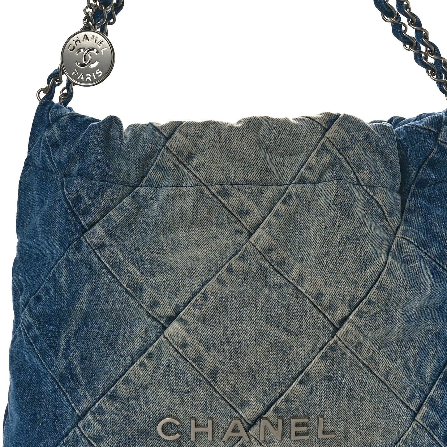 Denim Quilted Small Chanel 22 Blue