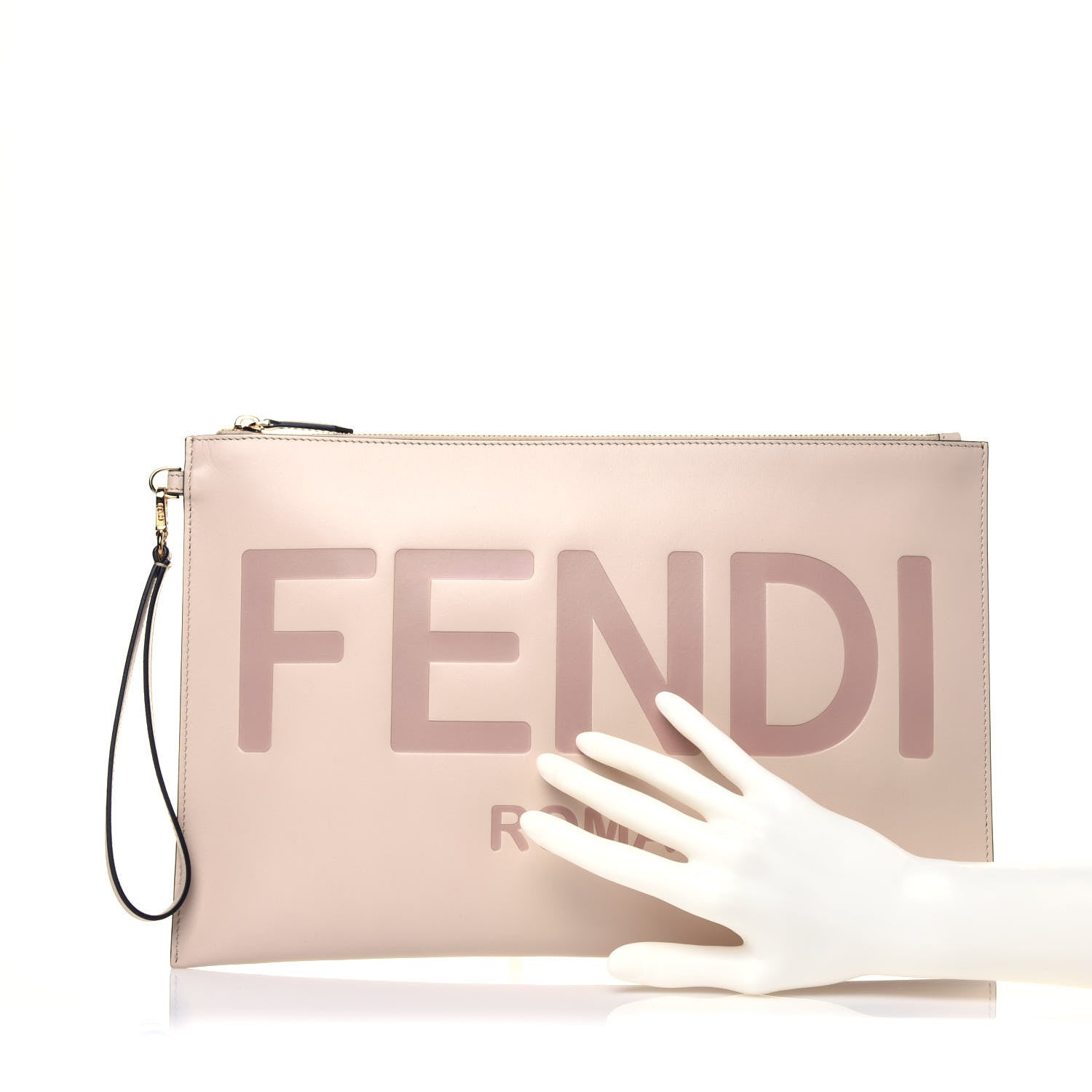 Fendi Vitello King Logo Embossed Large Flat Pouch Poudre 3 of 28