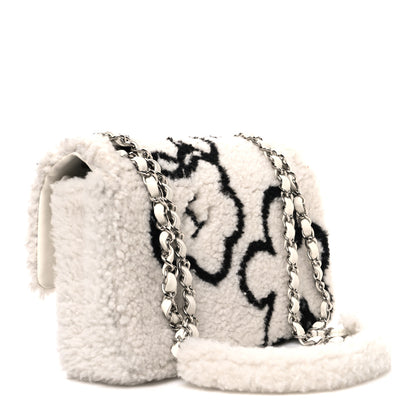 Chanel Wool Shearling Medium Single Flap White Black 3 of 11