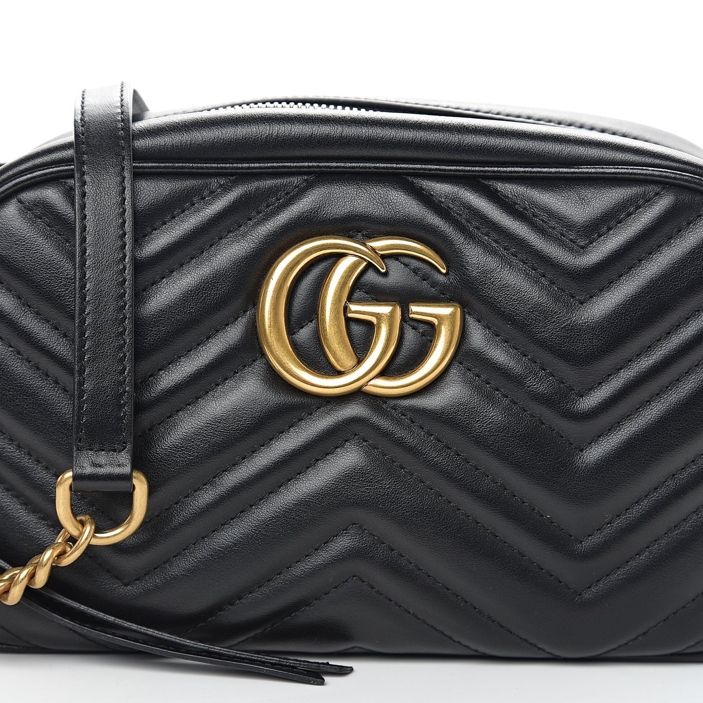 Calfskin Matelasse Small GG Marmont Chain Shoulder Bag Black