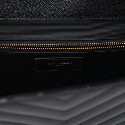 Saint Laurent Grain De Poudre Matelasse Chevron Large Monogram Satchel Black 6 of 11