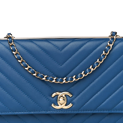 Chanel Lambskin Chevron Quilted Trendy CC Wallet On Chain WOC Blue 8 of 15