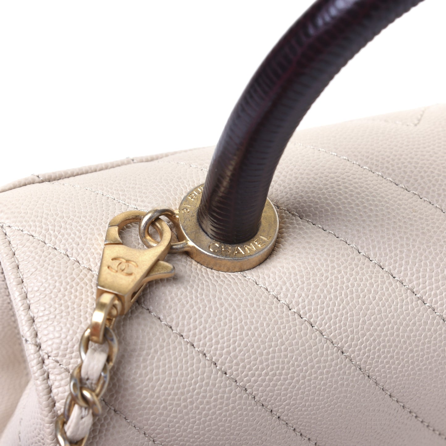 Caviar Lizard Chevron Quilted Mini Coco Handle Flap Ivory