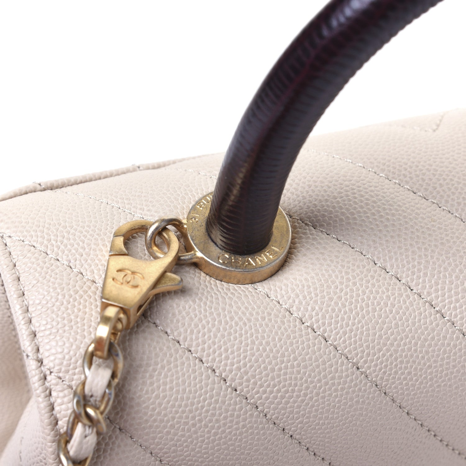 Chanel Caviar Lizard Chevron Quilted Mini Coco Handle Flap Ivory 15 of 17