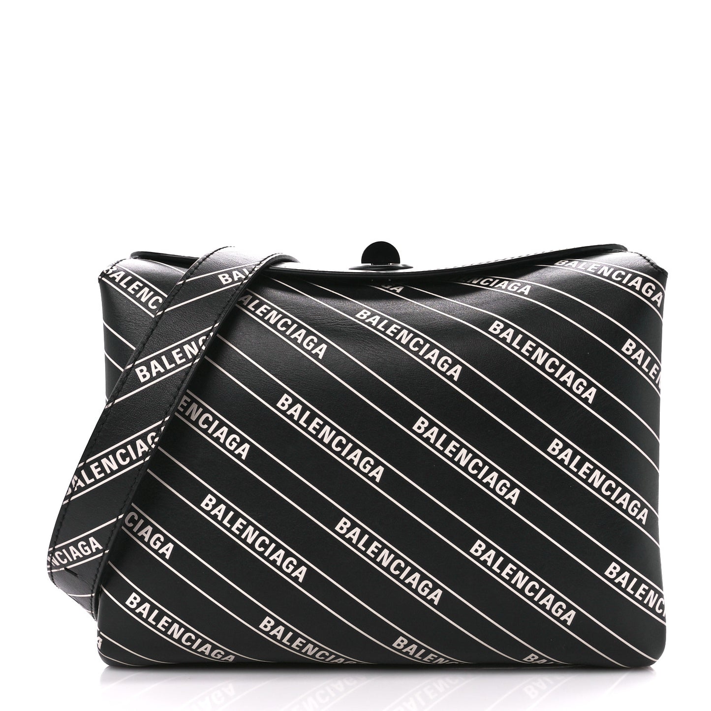 Calfskin Diagonal Allover Logo Print S Flap Bag Black White