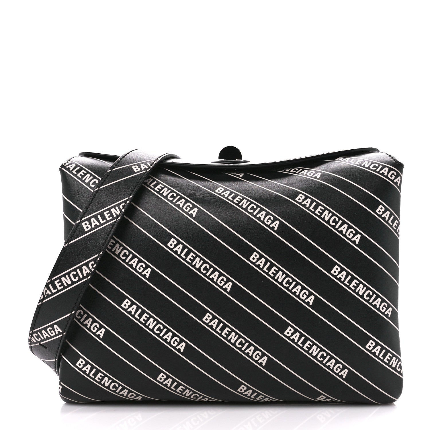 Balenciaga Calfskin Diagonal Allover Logo Print S Flap Bag Black White 1 of 11