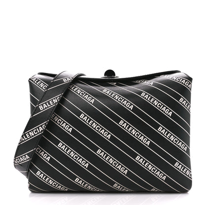 Balenciaga Calfskin Diagonal Allover Logo Print S Flap Bag Black White 1 of 11