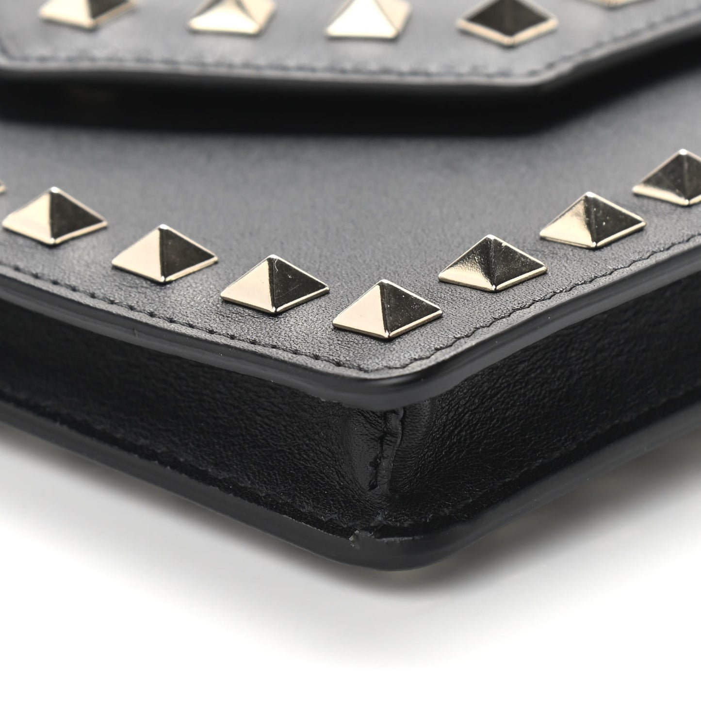 Calfskin Rockstud Phone Case With Chain Black
