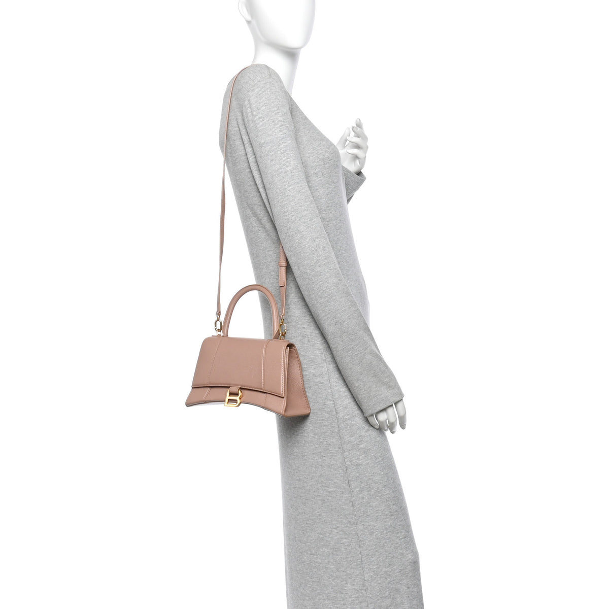 Balenciaga Grained Calfskin Small Hourglass Top Handle Bag Nude Beige 2 of 10