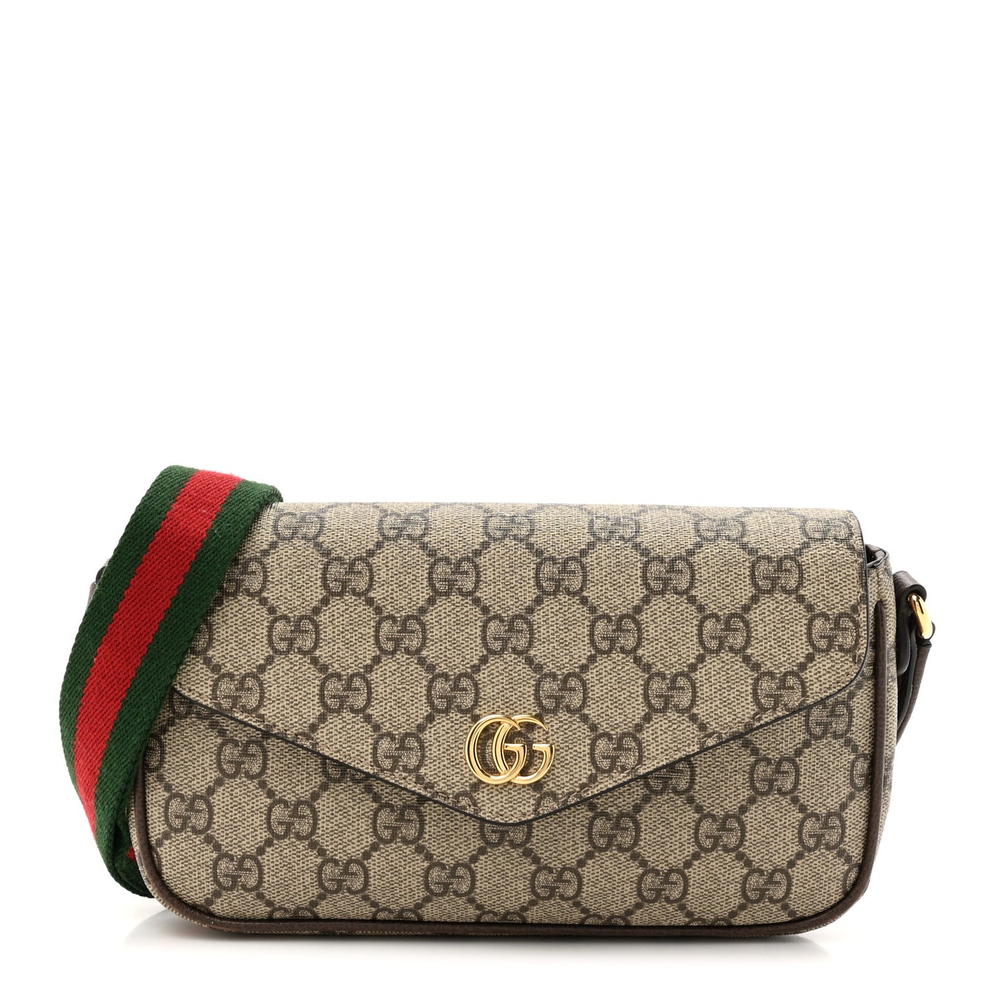 GG Supreme Monogram Textured Dollar Calfskin Web Mini Ophidia Envelope Shoulder Bag Beige Ebony New Acero