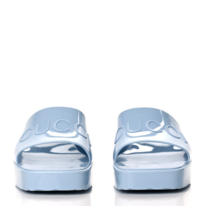 Gucci Rubber Gucci Logo Womens Platform 20/60mm Slide Sandals 38 Porcelain Light Blue 2 of 9