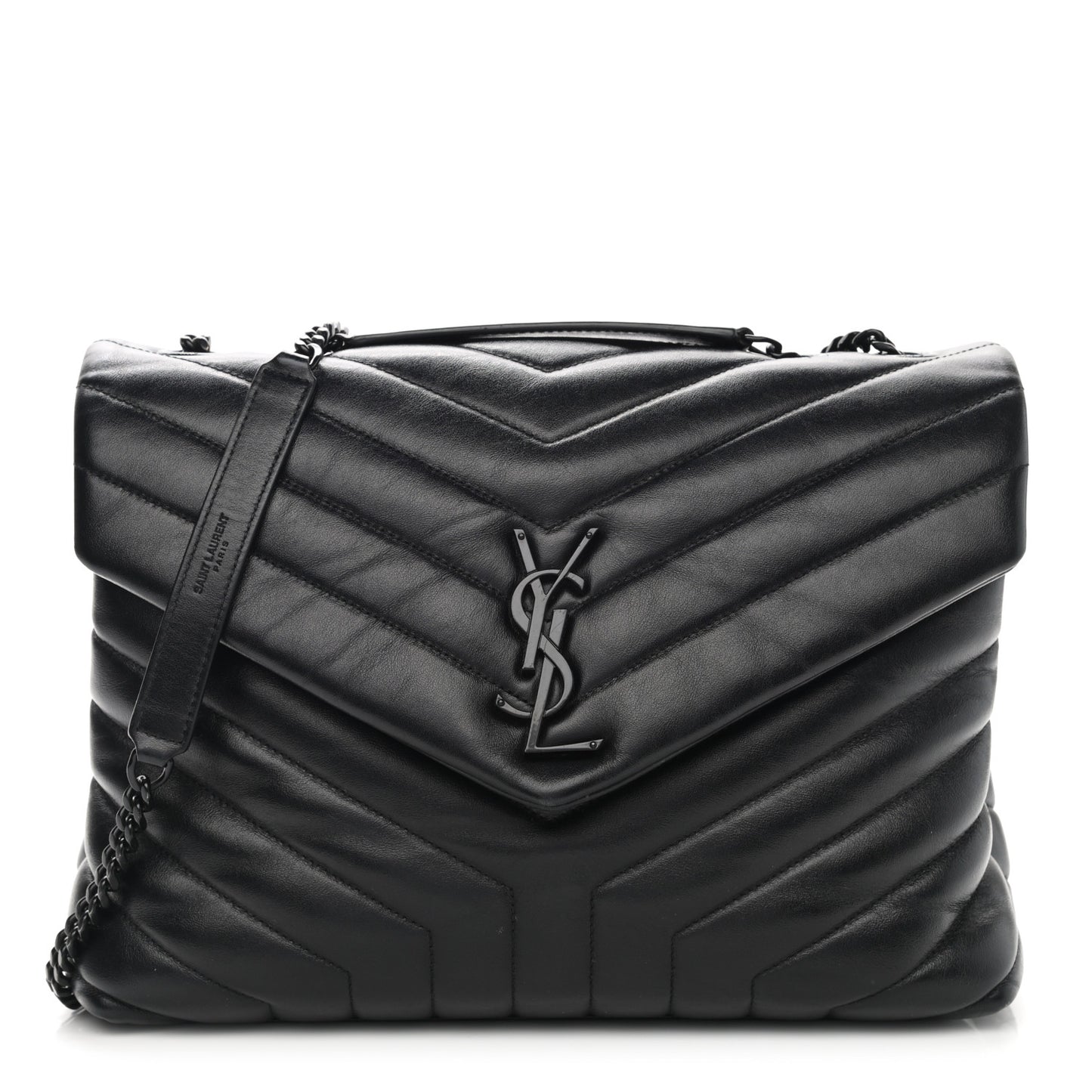 Calfskin Y Quilted Monogram Medium Loulou Chain Satchel Black