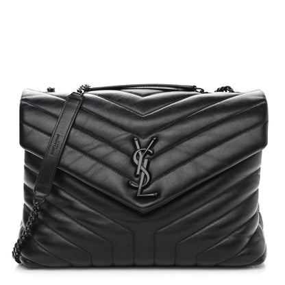 Saint Laurent Calfskin Y Quilted Monogram Medium Loulou Chain Satchel Black 1 of 15