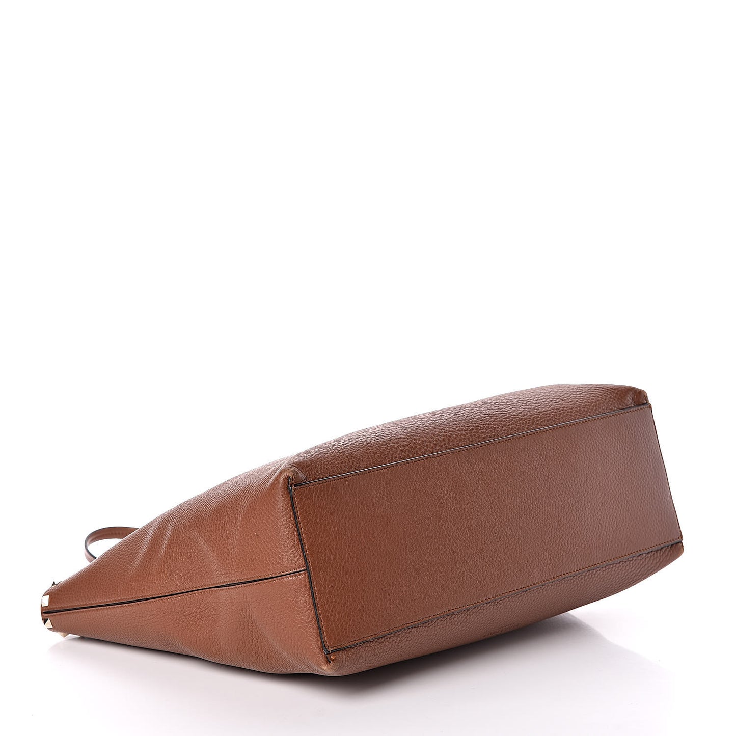 Grained Calfskin Rockstud Shoulder Tote Bright Cognac