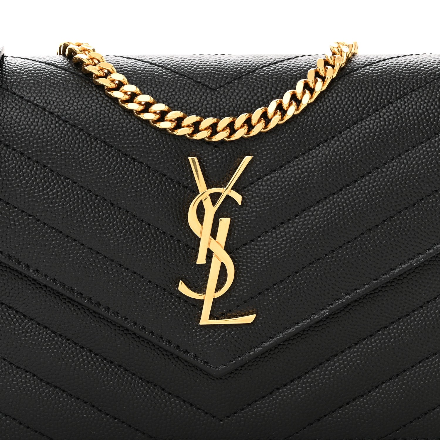 Saint Laurent Grain De Poudre Matelasse Chevron Monogram Envelope Chain Wallet Black 8 of 11